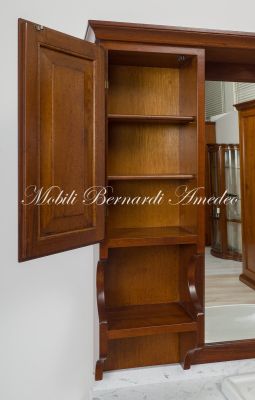 Mobile per bagno in legno di noce arte povera con lavello e marmo bianco di Carrara